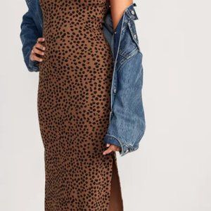 Fitted Leopard-Print Sleeveless Rib-Knit Midi Dress for Women